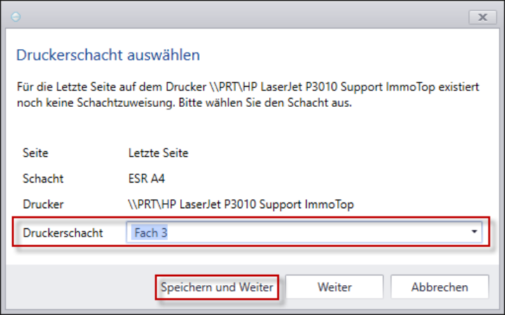 Druckerschacht für letzte Seite