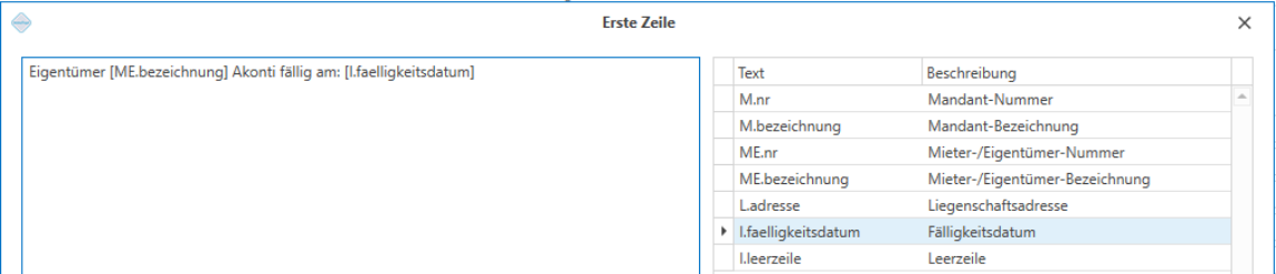 Verarbeitungen/Inkasso/ESR-Druck für Mietzinse/Budgetraten/Darstellung/Erste Zeile