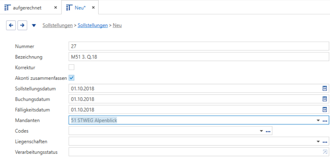 Verarbeitungen/Sollstellungen