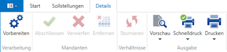 Verarbeitungen/Sollstellungen/Menüband Details