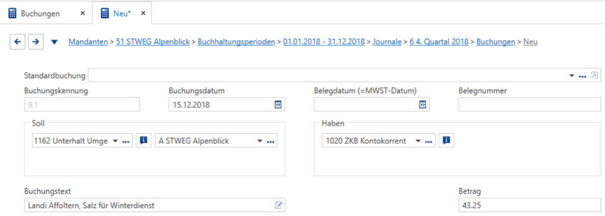 Buchhaltungen/Mandanten/Buchhaltungsperioden/Journale/Buchungen erfassen