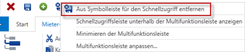 aus Schnellzugriffsleiste entfernen