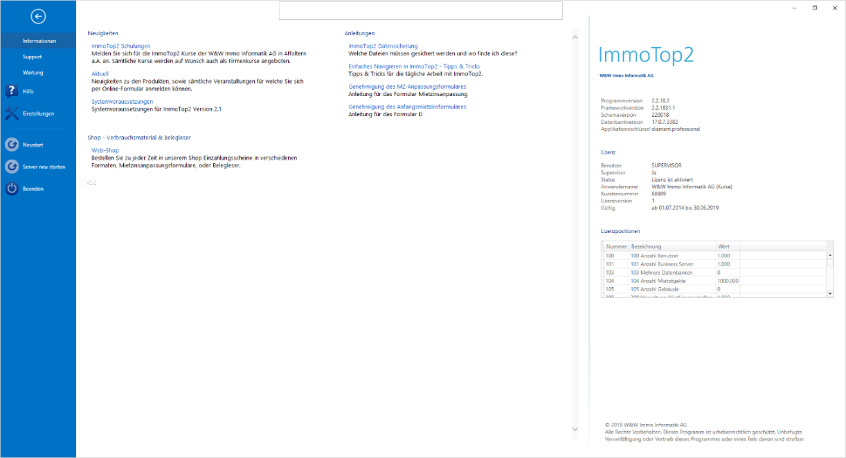 Anwendungsmenü – Informationen