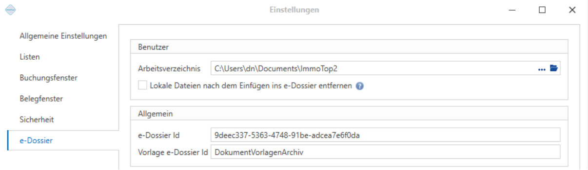 Anwendungsfenster/Einstellungen/e-Dossier