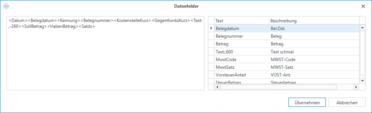 Auswertungen/Kontoauszüge/Datenfelder
