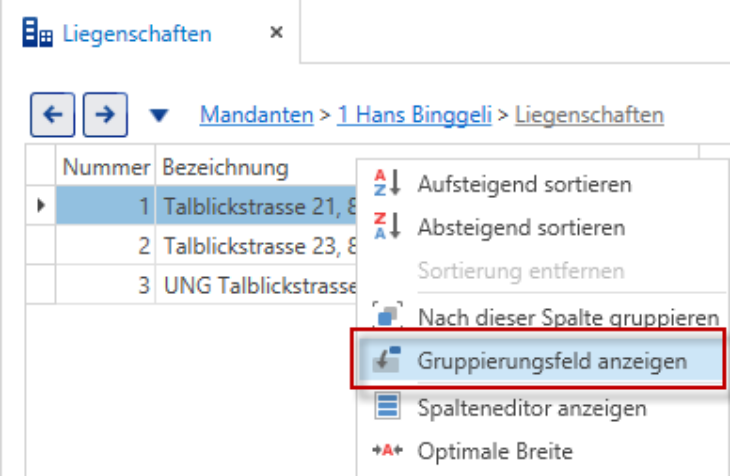 Gruppierungsfeld