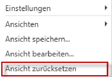 Übersichten/Gruppierungsfeld/Ansicht zurücksetzen