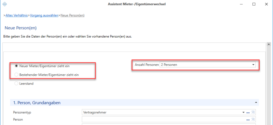 Auswahl neuer oder bestehender Mieter