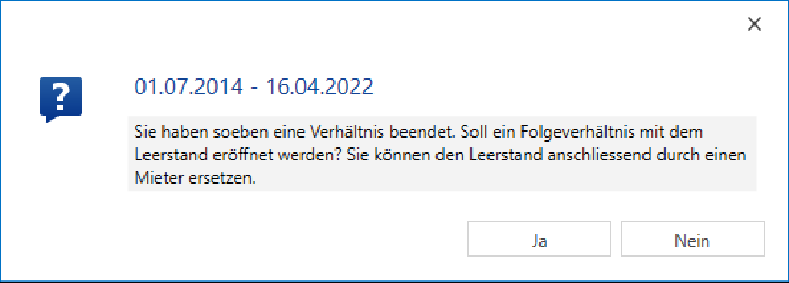Stammdaten/ Verhältnisse - Mieterwechsel - Leerstand eröffnen