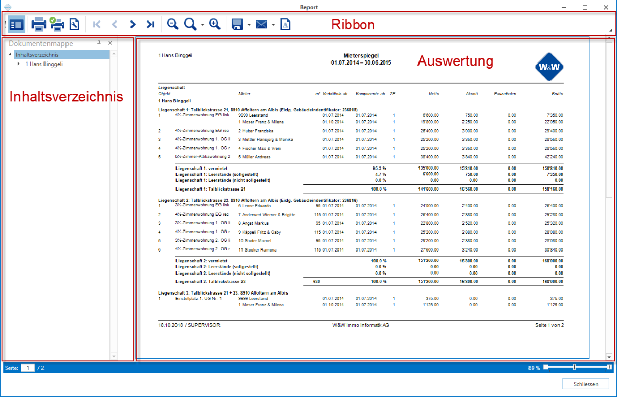 Auswertungen/Bewirtschaftung/Mieter-/Eigentümerspiegel per Stichtag - Vorschau der Auswertung