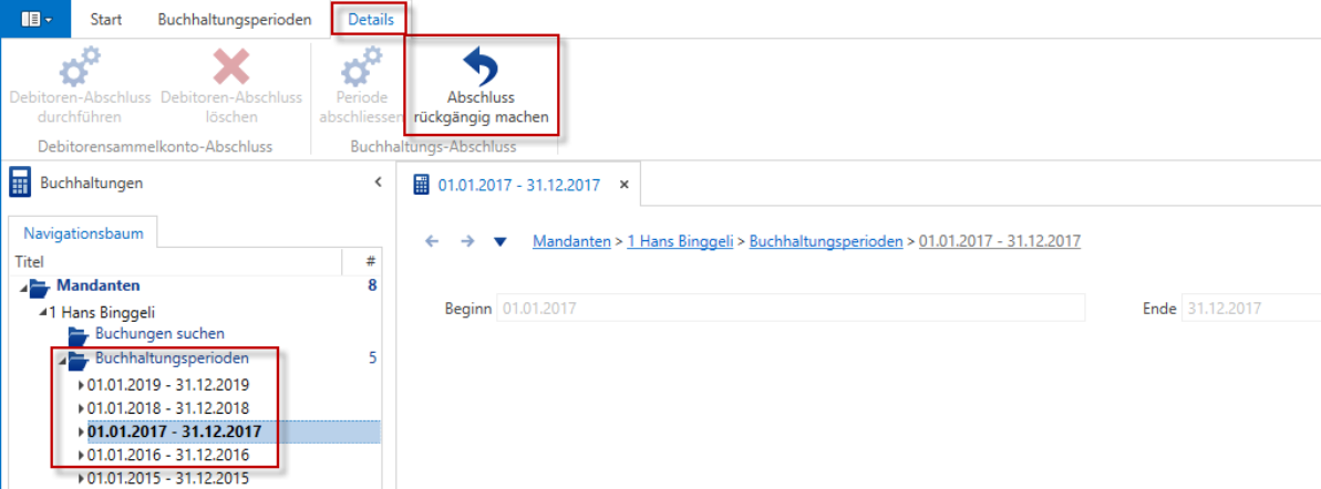 Buchhaltungen/Mandanten/Buchhaltungsperioden (Abschluss rückgängig machen)