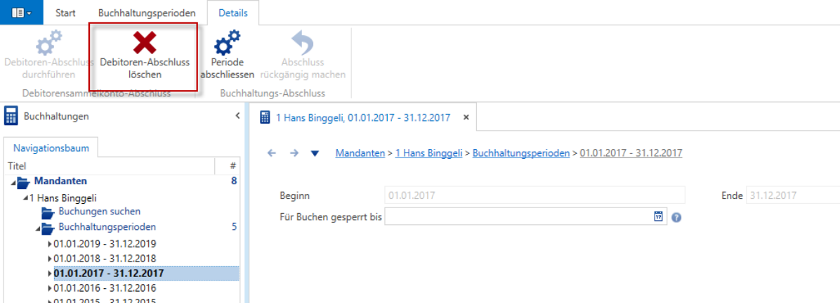 Buchhaltung/Mandanten/Buchhaltungsperioden/Debitorensammelkonten-Abschlüsse löschen