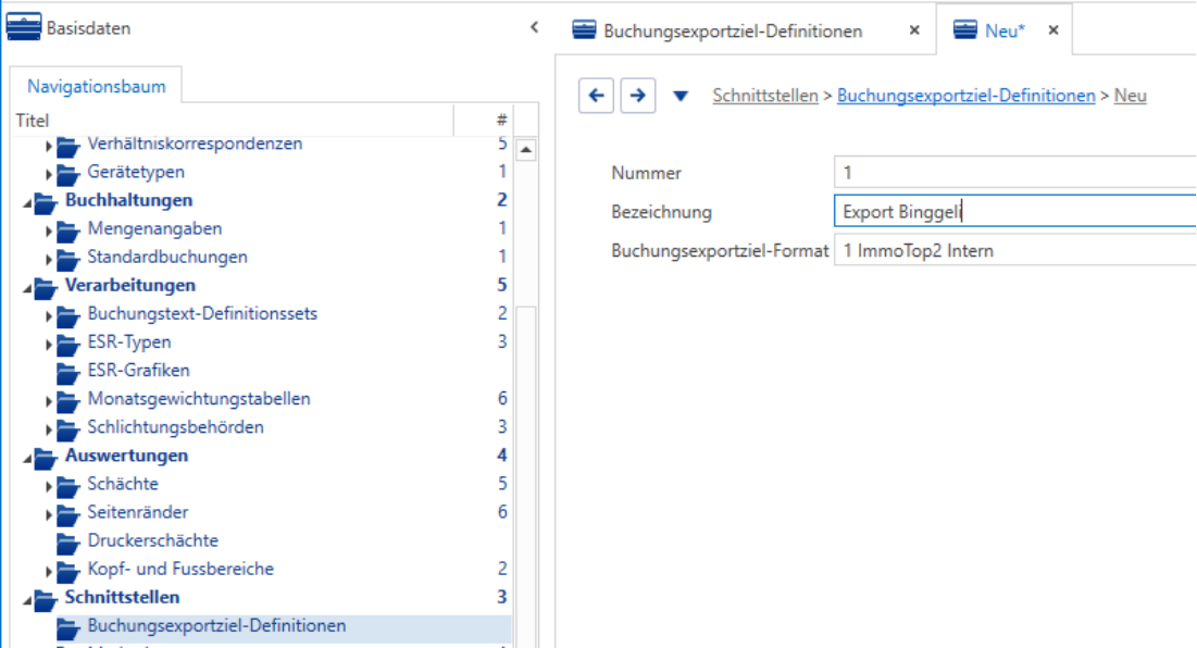Basisdaten/Schnittstellen/Buchungsexportziel-Definitionen