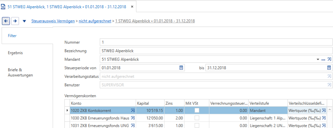 Verarbeitungen/Steuerausweise/Steuerausweise „Vermögen“/Filter