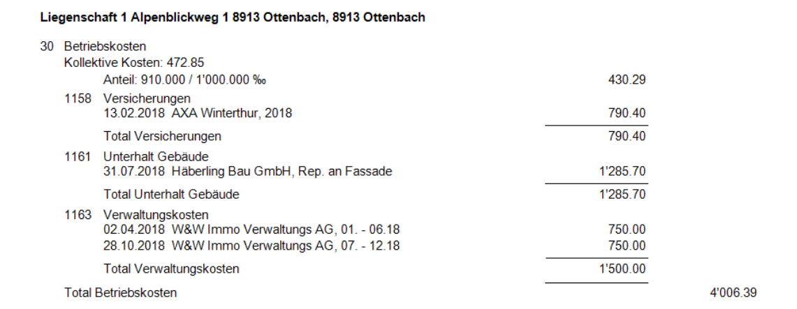 Verarbeitungen/Steuerausweise/Steuerausweise „Unterhalt“/Menüband: Details/Vorschau/Kostenzusammenstellung mit Einzelbuchungen