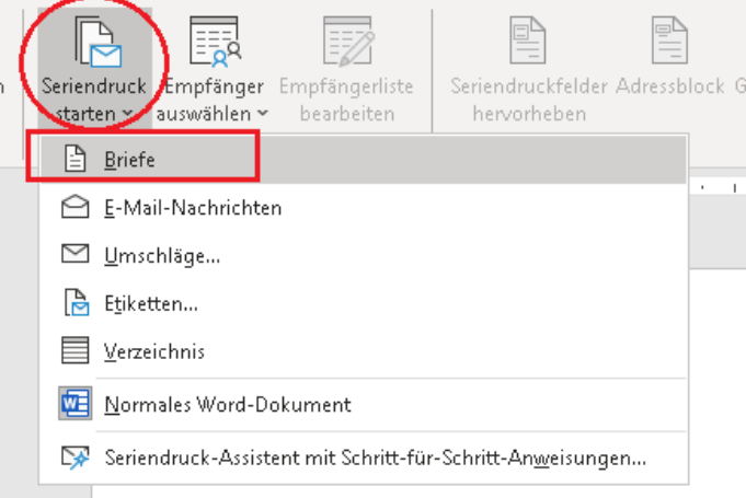 Seriendruck starten im Word