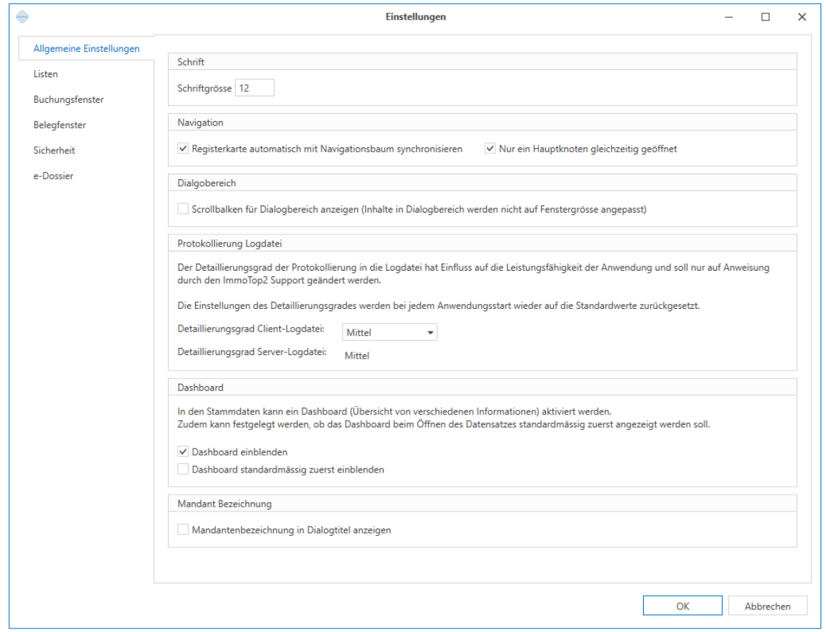 Einstellungen / Allgemeine Einstellung