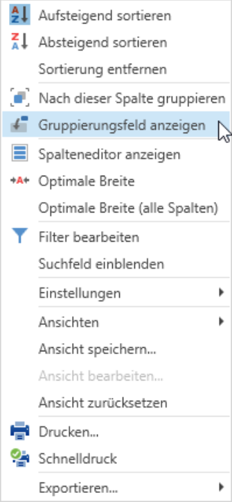 Gruppierungsfeld anzeigen