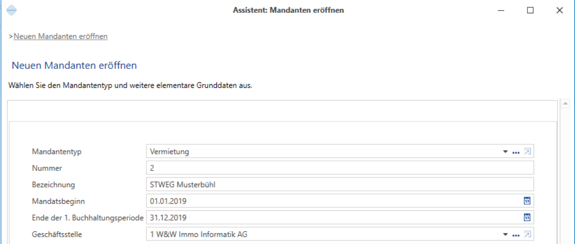 Assistent: Mandanten eröffnen/Neuen Mandanten eröffnen