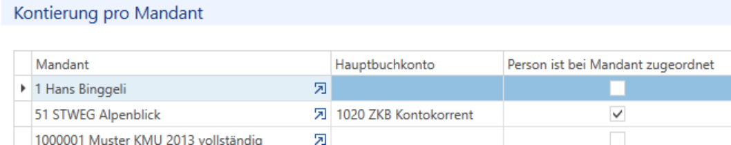 Stammdaten/Personen/Zahlstellen/Kontierung/Kontierung pro Mandant