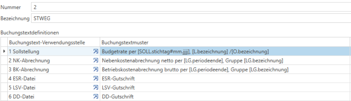 Basisdaten/Verarbeitungen/Buchungstext-Definitionsset