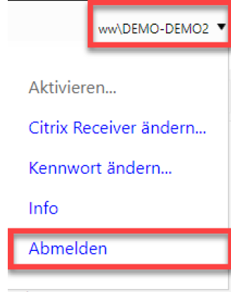 Dasselbe Benutzermenü der W&W-Cloud, hier ist der Eintrag «Abmelden» markiert - danach neu anmelden.