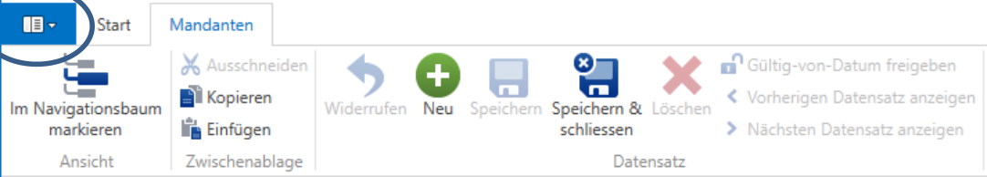 Einstellungen Belegfenster/Menu