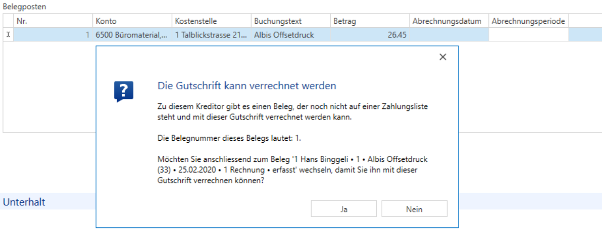Beleg Gutschrift