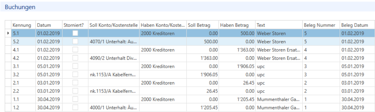 Journal Kreditorenbelege/Buchungen