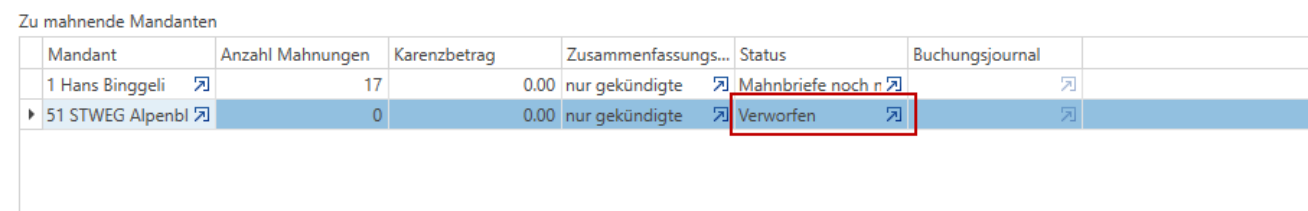Detailtabelle / Mahnstatus