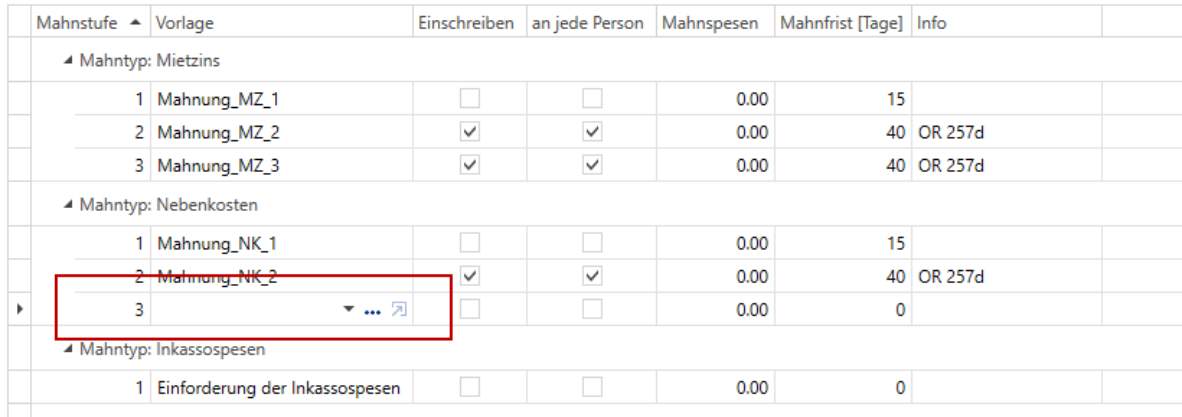 Mahnbrief hinzufügen