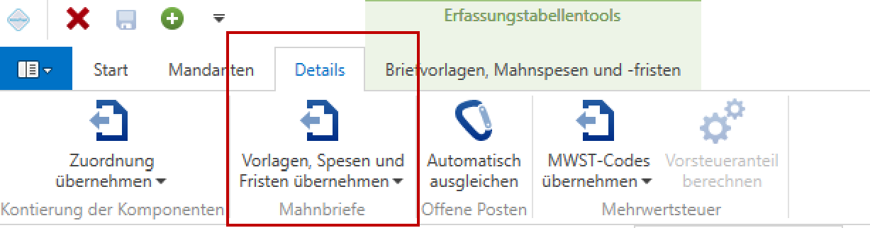 Vorlagen, Spesen und Fristen übernehmen