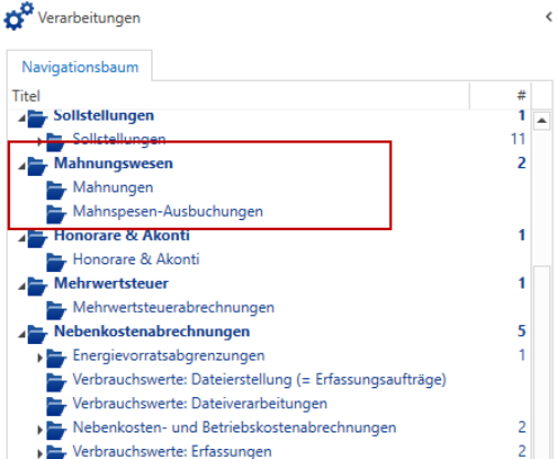 Verarbeitungen / Mahnungswesen / Mahnungen