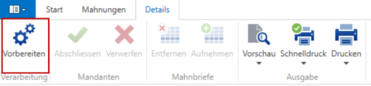 Ribbon Mahnung vorbereiten
