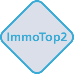 ImmoTop2-Produktlogo als hellblaue Raute, Kopfgrafik der zweiten Seite der PDF-Anleitung zur verbrauchsabhängigen Heizkostenabrechnung.