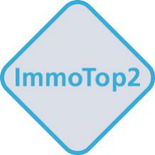 Produktlogo ImmoTop2 als blaue Raute mit dem Schriftzug ImmoTop2 in der Mitte.