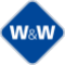 Firmenlogo W&W als weisser Schriftzug auf blauem, quadratischem Grund.