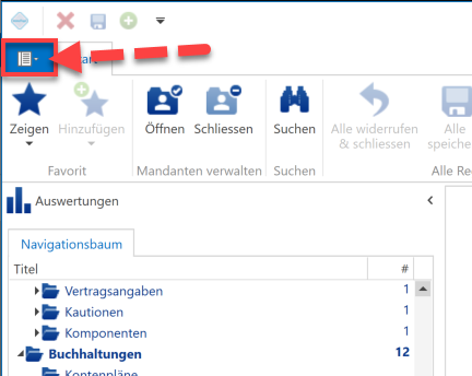 Applikationsmenü von ImmoTop2 mit dem Eintrag «Einstellungen» in der linken Leiste