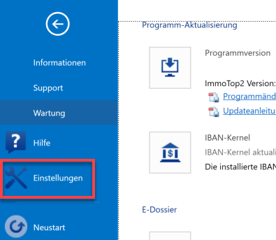 Dialog «Einstellungen» mit der linken Auswahl «Allgemeine Einstellungen», «Listen», «Buchungsfenster», «Mandantenqueres Buchen», «Belegfenster» und «e-Dossier»