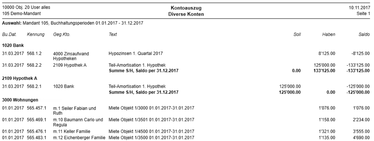 Kontoauszug mit mehreren Konten pro Seite