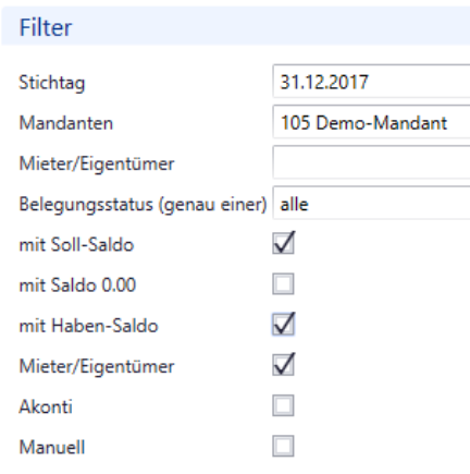 Auswertungen/Buchhaltungen/Debitorensalden (Filterkriterien)