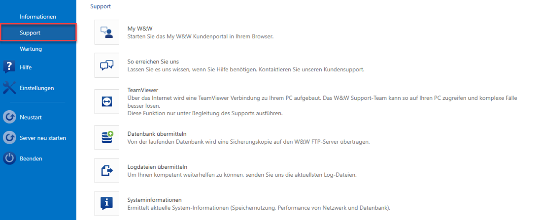 Anwendungsmenü-Support