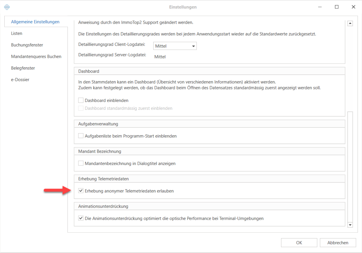 Programmeinstellung für Telemetriedaten