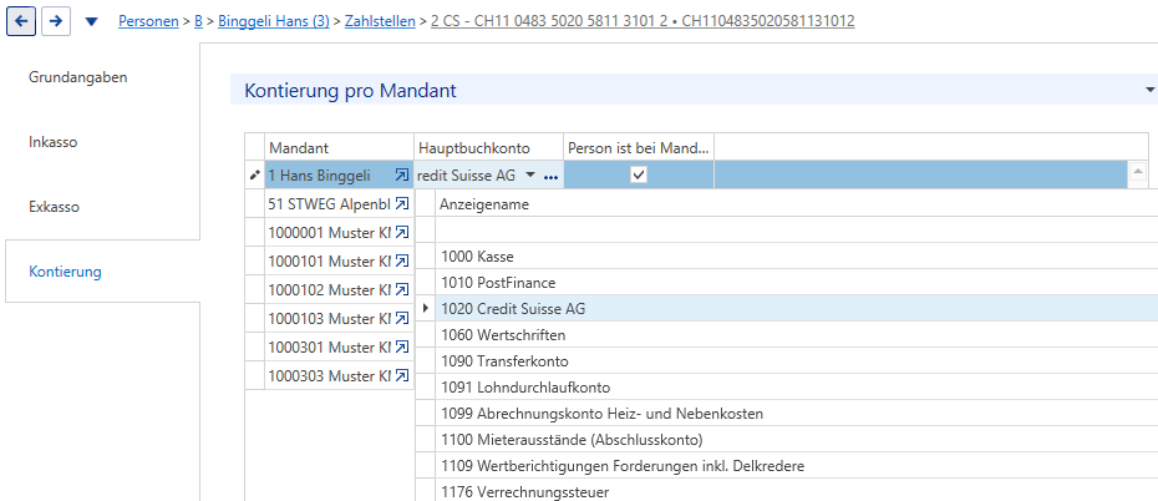 Stammdaten/Personen/Zahlstellen/Kontierung