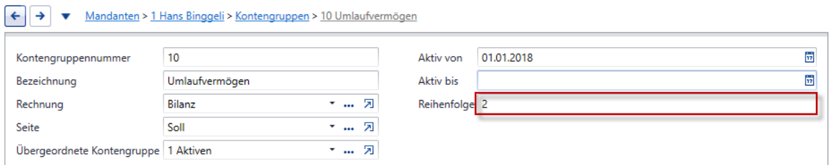 Buchhaltung/Mandanten/Kontengruppen – Reihenfolge