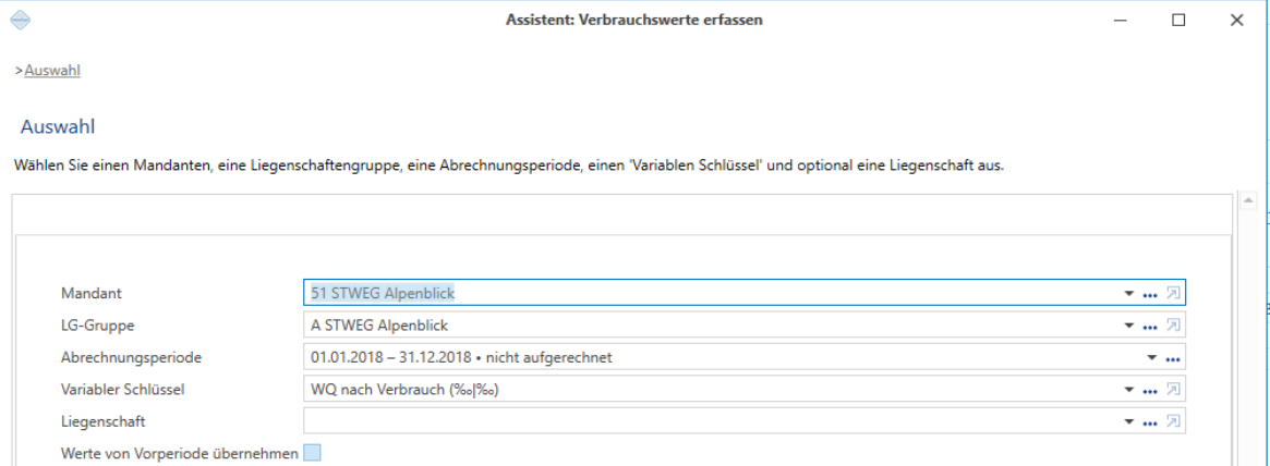 Stammdaten/Menüband Start/Verbrauchswerte erfassen