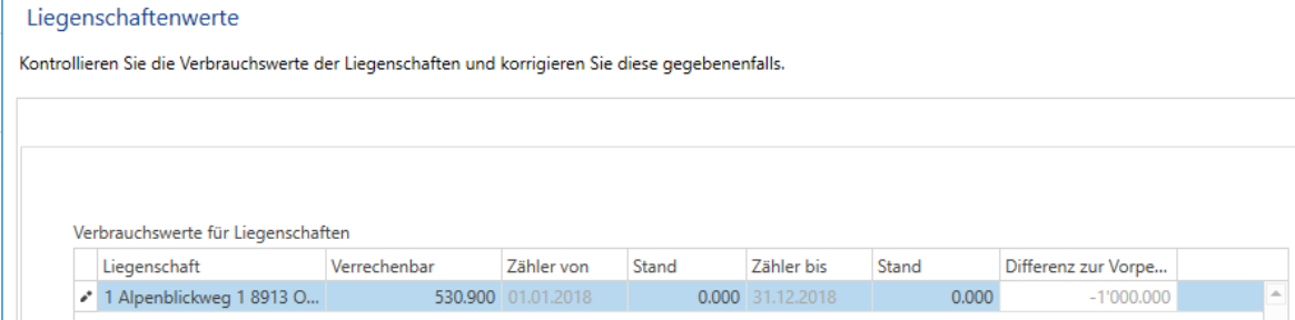 Assistent: Verbrauchswerte erfassen/Liegenschaftenwerte