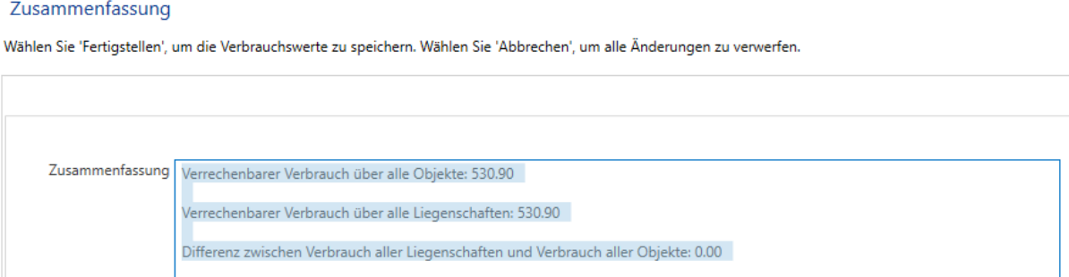 Assistent: Verbrauchswerte erfassen/Zusammenfassung