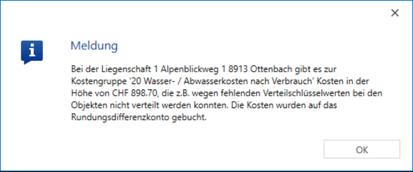 Kostenverteilung vorbereiten/Fehlermeldung