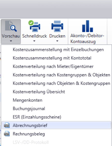 Menüband Details/Vorschau/Abrechnungsbrief